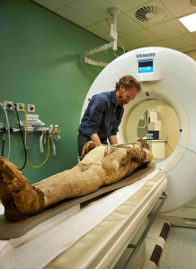 A mummy undergoing a CT scan at the Royal Brompton Hospital. © Trustees of the British Museum