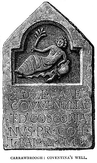 A carving depicting a female figure lying beside a stream.